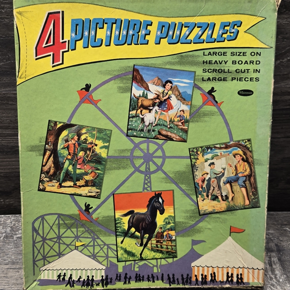 Vintage 1955  Whitman 4 Picture Puzzles In‎ A Box  Lg Pcs Complete Movies Books
